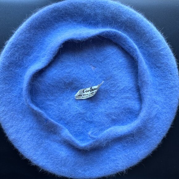 Vintage Fuzzy Blue Angora Wool Beret – Made in France by Corinne - Picture 2 of 4